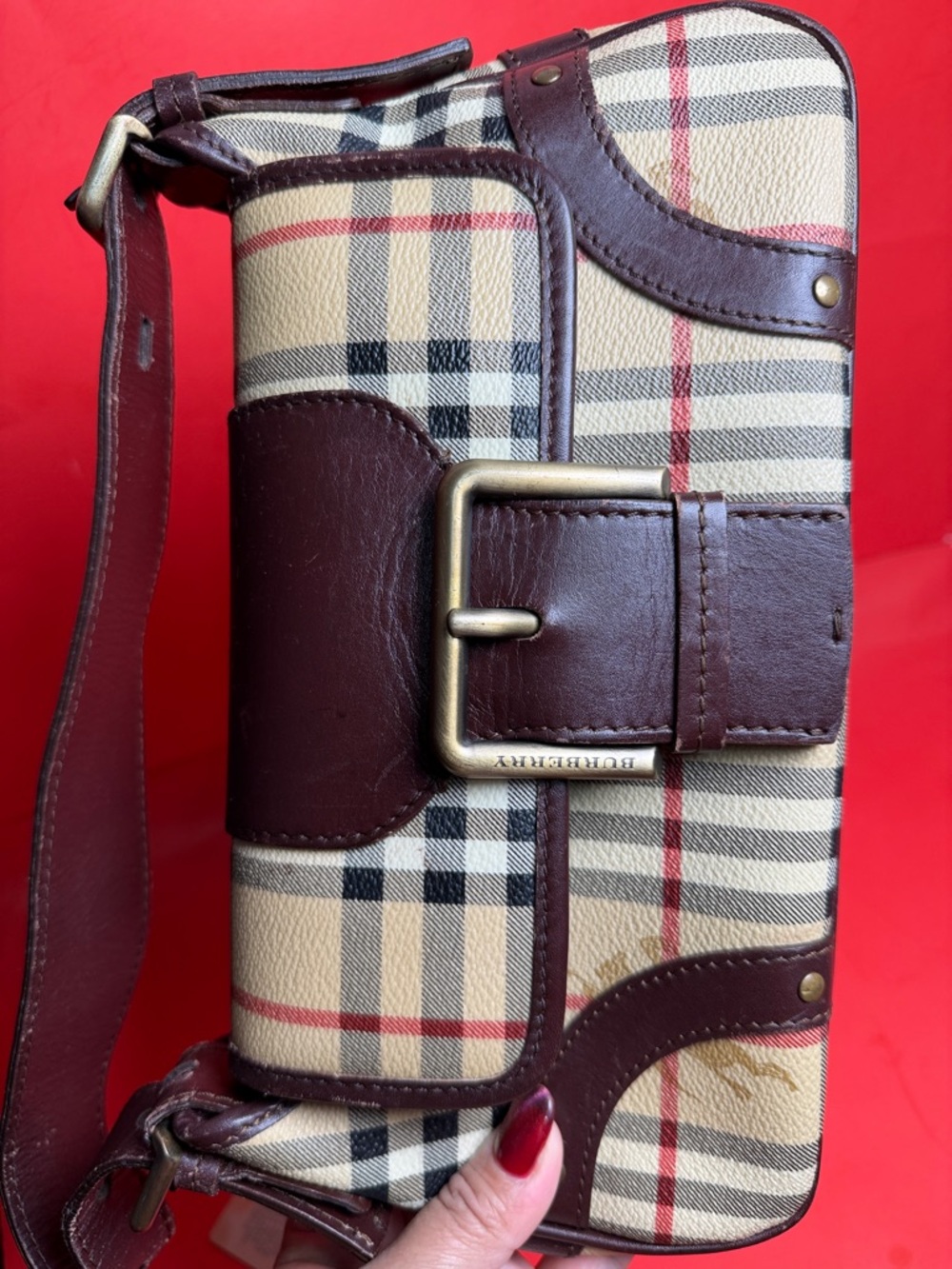 BURBERRY Haymarket Check Baguette Shoulder Bag - Picture 12 of 12